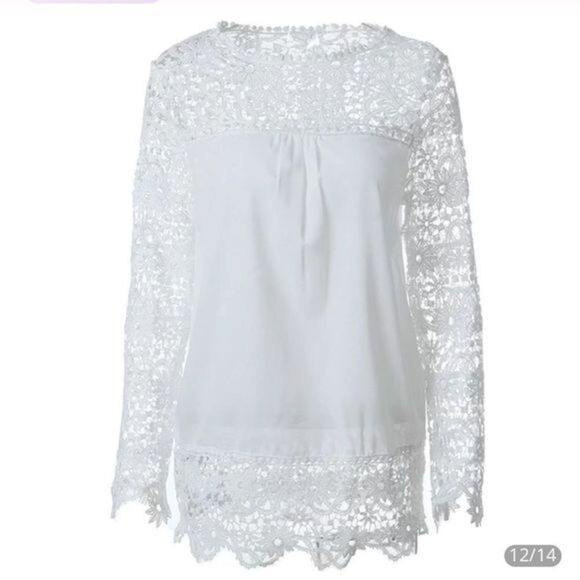 Lace blouse with long sleeves. White. Small - Picture 2 of 3